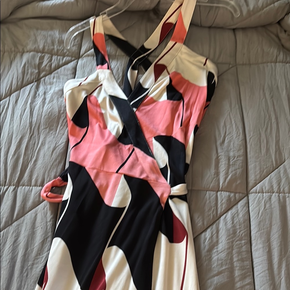 Diane Von Furstenberg Strapless Dress in Pink, Black, and Cream